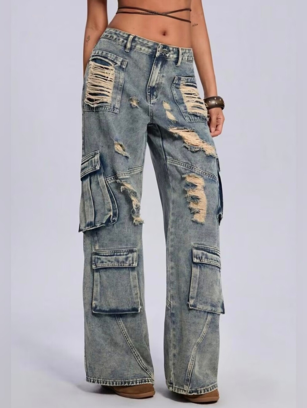 Women'S Vintage High-waisted Blue Straight-leg Wide-leg Jeans Featuring Large